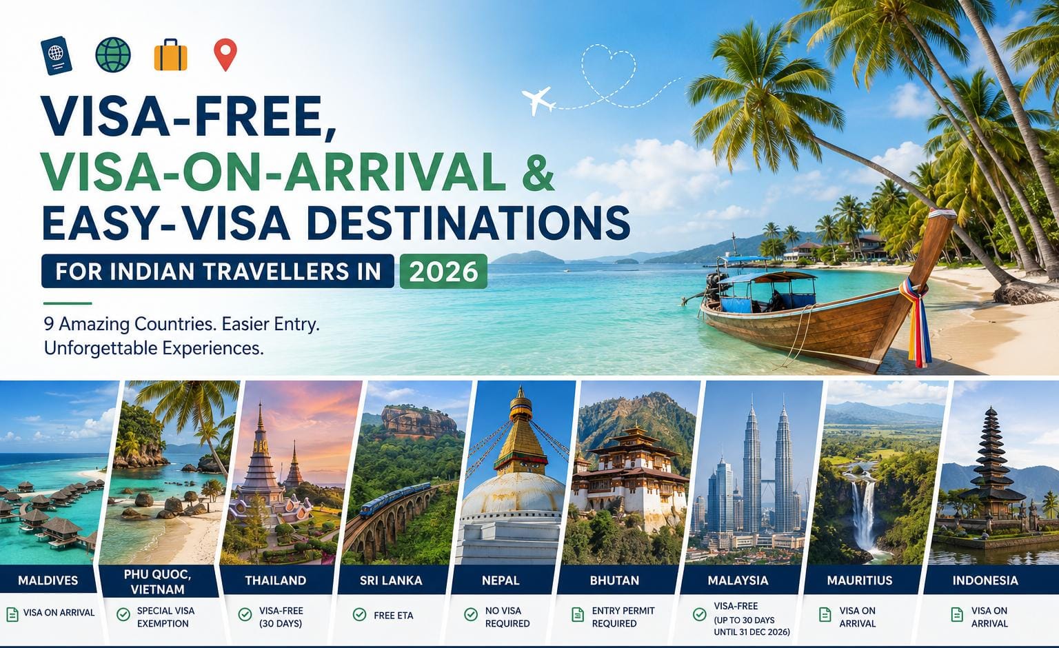 Visa-Free, Visa-on-Arrival & Easy-Visa Destinations for Indian Travellers in 2026